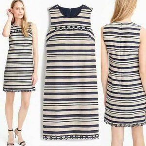 J. Crew Navy Blue Striped Scalloped Trim Grommet Shift Dress Size 00